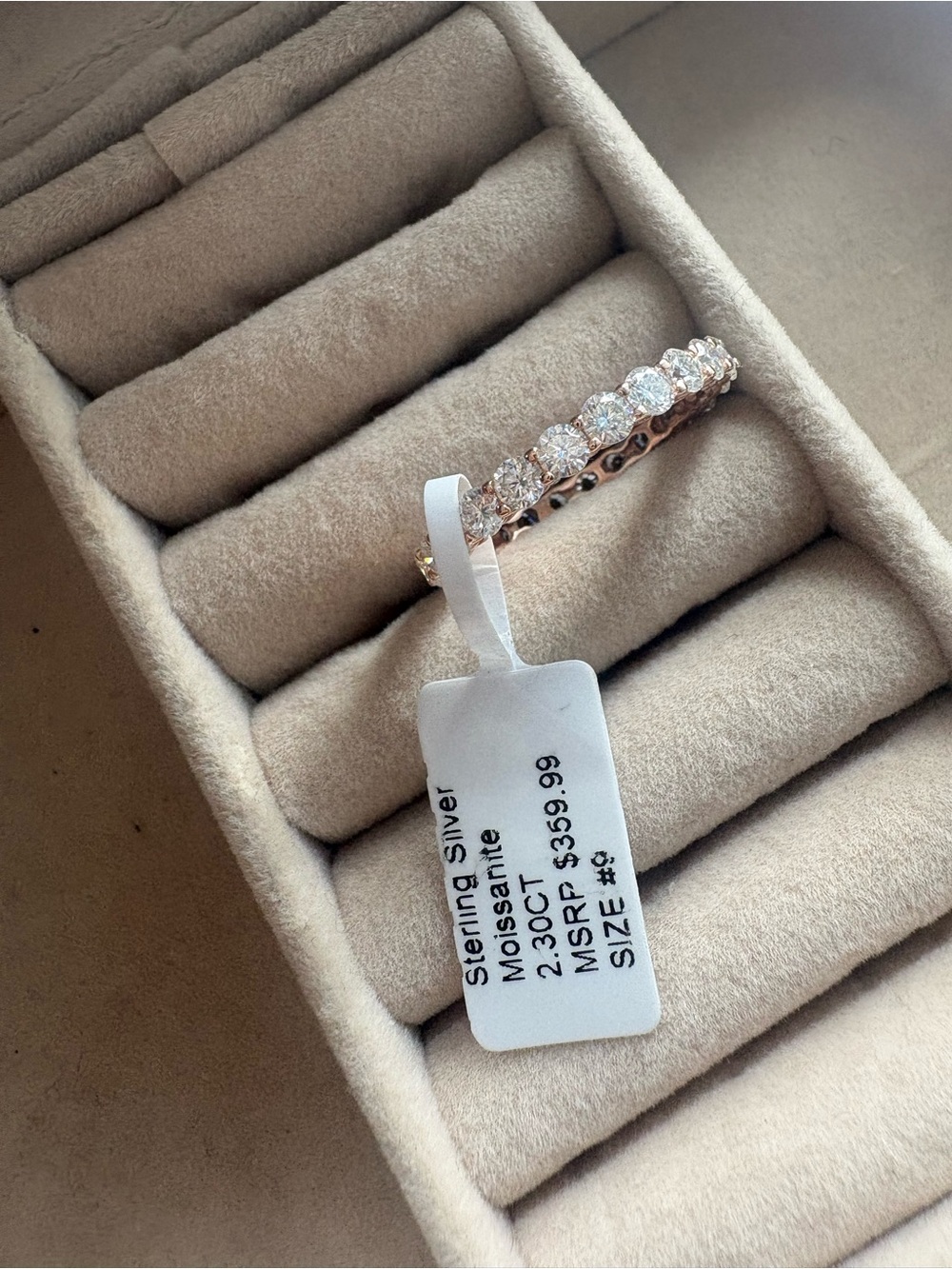 Sterling Silver Moissanite Eternity Band - solid 925 sterling silver size 9